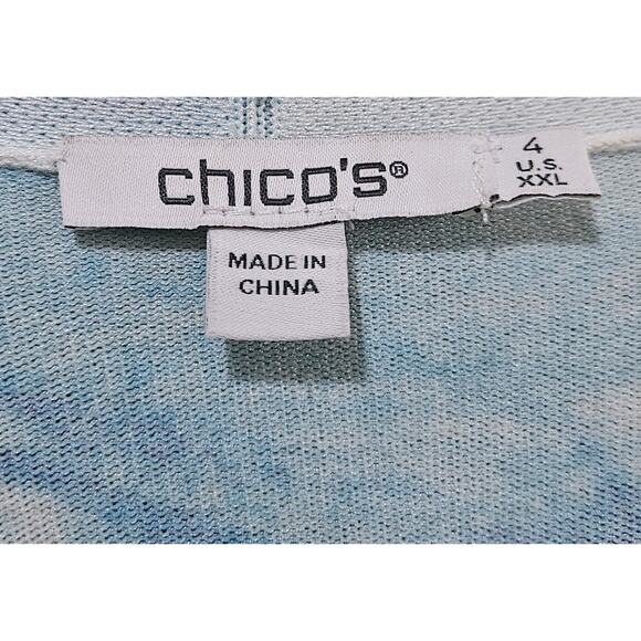 CHICO'S 4 Women's XXL Cardigan Sweater Ocean Watercolor Open Turquoise Bust 46" - Picture 3 of 8